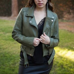Green Faux Leather Moto Jacket